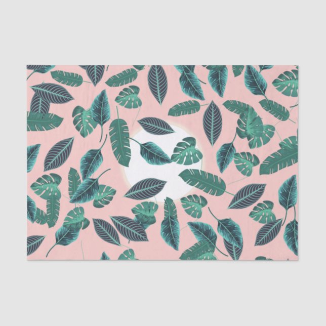 Tropical Summer Pink Green Blätter Sunset Pattern Seidenpapier (Vorderseite)