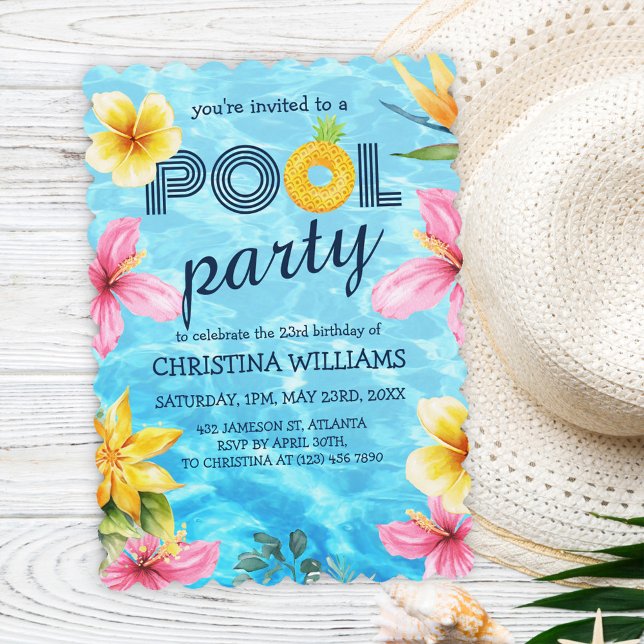 Tropical Summer Pool Geburtstagsparty Einladung (Tropical Summer Pool Birthday Party Invitation)