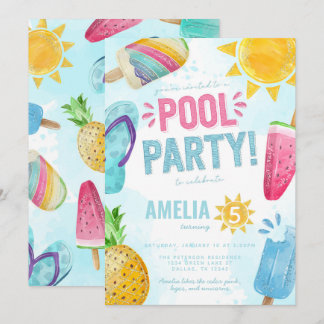 Tropical Summer Pool Party Geburtstag Einladung
