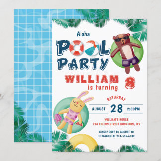 Tropical Summer Pool Party Geburtstag Einladung