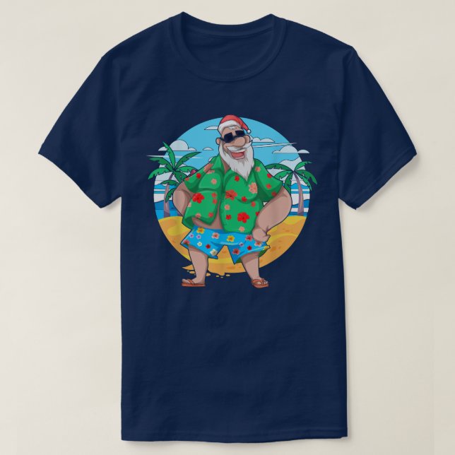 Tropical Summer Santa Claus Palm Tree Weihnachten  T-Shirt (Design vorne)
