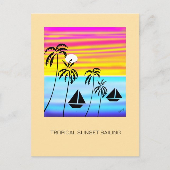 Tropical Summer Sunset Sailing Feiertagspostkarte (Vorderseite)