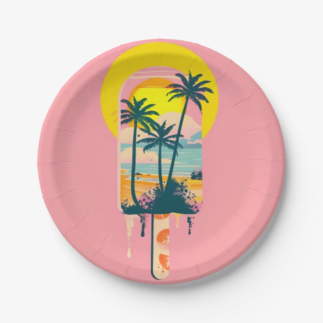 Tropical Summer Sunset Süßigkeiten Paradies Pappteller (Vorderseite)