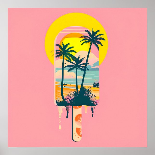 Tropical Summer Sunset Süßigkeiten Paradies Poster (Vorne)