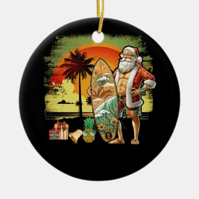 Tropical Summer Surfing Santa Claus 6 Pack Christm Keramik Ornament (Vorne)