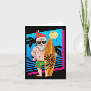 Tropical Summer Surfing Santa Claus Funny Christma Karte