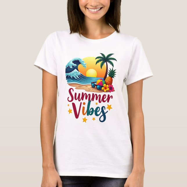 Tropical Summer Vibes - Beach Sunset, Palm Tree & T-Shirt (Vorderseite)