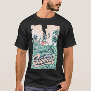 Tropical Summer Vibes Skeleton Surfbrett T-Shirt
