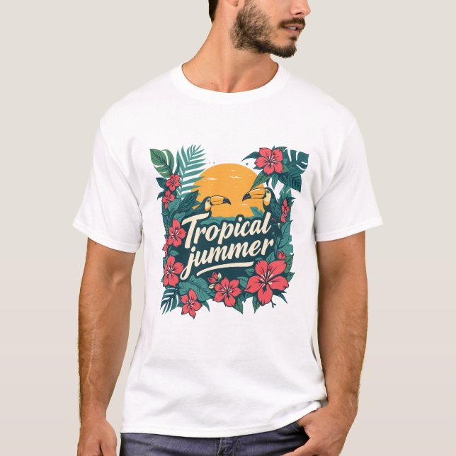 Tropical Summer Vibes T-Shirt – Retro Jungle Desig (Vorderseite)