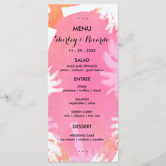 Tropical Summer Wedding Menu Cards Menükarte (Vorderseite)