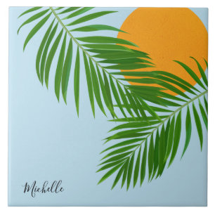 Tropical Sun Palm Verlasse Blue Sky Minimalistisch Fliese