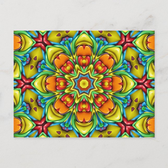 Tropical Sunburst Vintages Fraktal Kaleidoskop Postkarte (Vorderseite)