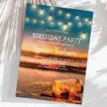 Tropical Sunset Beach Birthday Party Einladung<br><div class="desc">Sommergeburtsfeier mit Sonnenuntergang, tropischer Strandinsel, einem Glaskeramikglas mit glitzernden Lichtern, Tinkellichtern und einer Schöpfertexemplare. Klicken Sie auf die Schaltfläche "Anpassen", um diese Vorlage zu personalisieren. Sie können alle Texte einschließlich Stil, Farben und Größen ändern. Sie finden passende Artikel weiter unten auf der Seite, wenn Sie aber nicht finden können, was...</div>