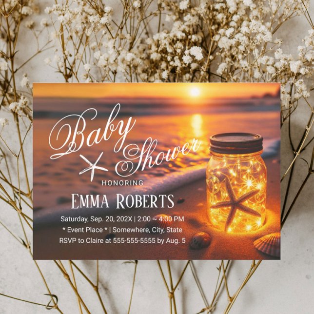 Tropical Sunset Beach Glows Jar Baby Dusche Einladung (Von Creator hochgeladen)