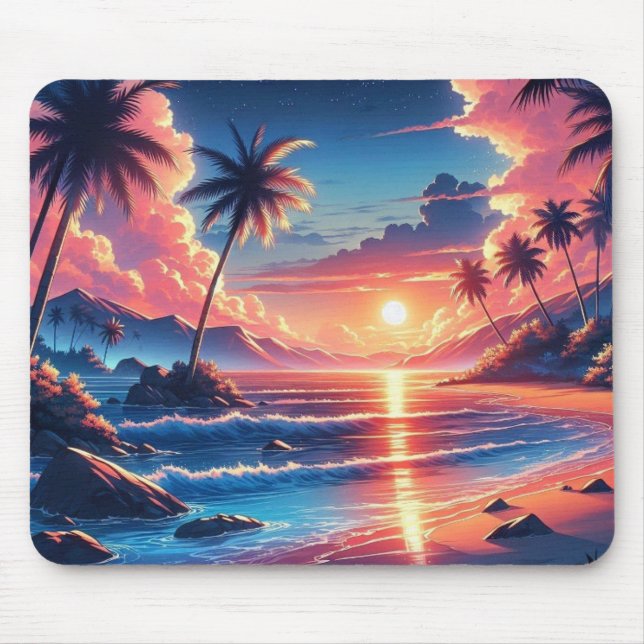 Tropical Sunset Beach Malerei Mousepad (Vorne)