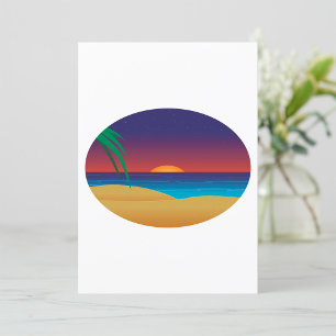 Tropical Sunset Beach Palm Blätter Ocean Waves Einladung