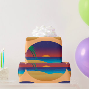 Tropical Sunset Beach Palm Blätter Ocean Waves Geschenkpapier