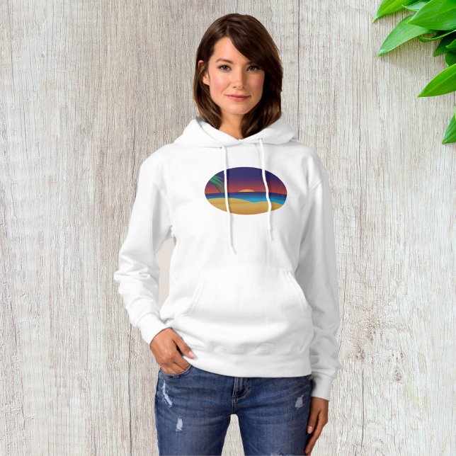 Tropical Sunset Beach Palm Blätter Ocean Waves Hoodie (Von Creator hochgeladen)