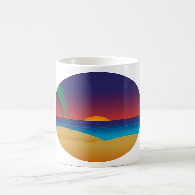 Tropical Sunset Beach Palm Blätter Ocean Waves Kaffeetasse (Von Creator hochgeladen)