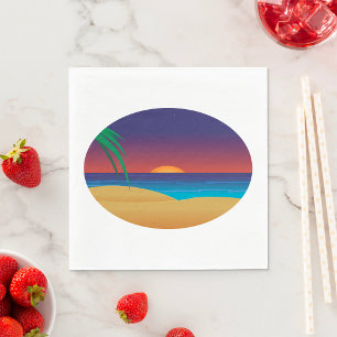 Tropical Sunset Beach Palm Blätter Ocean Waves Serviette