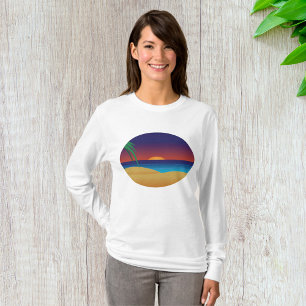 Tropical Sunset Beach Palm Blätter Ocean Waves T-Shirt