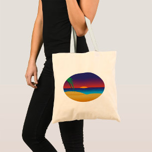 Tropical Sunset Beach Palm Blätter Ocean Waves Tragetasche