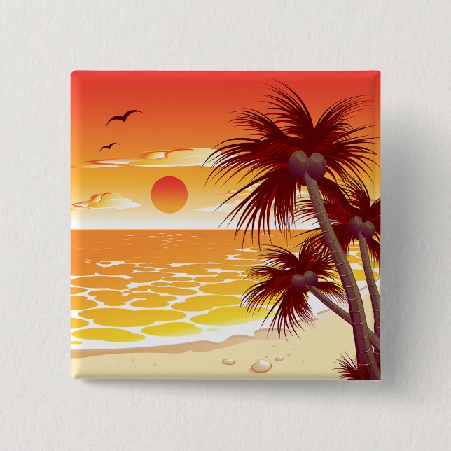 Tropical Sunset Beach Palm Tree Island Button (Vorderseite)