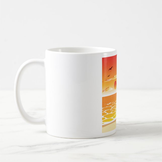Tropical Sunset Beach Palm Tree Island Kaffeetasse (Links)