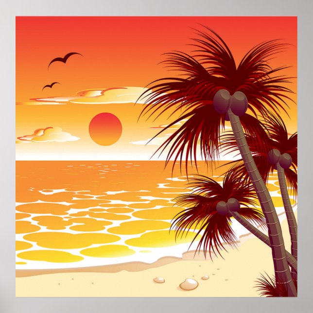 Tropical Sunset Beach Palm Tree Island Poster (Vorne)