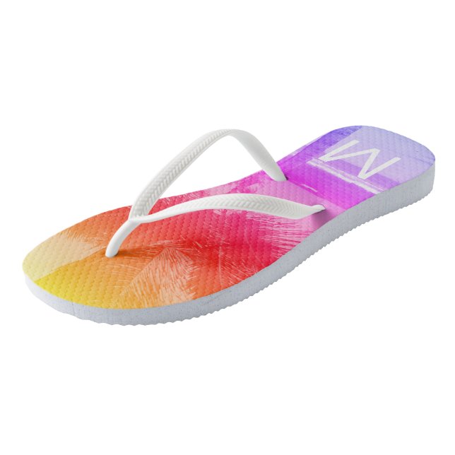Tropical Sunset Beach & Palm Tree Urrosa Flip Flops (Schrägansicht)