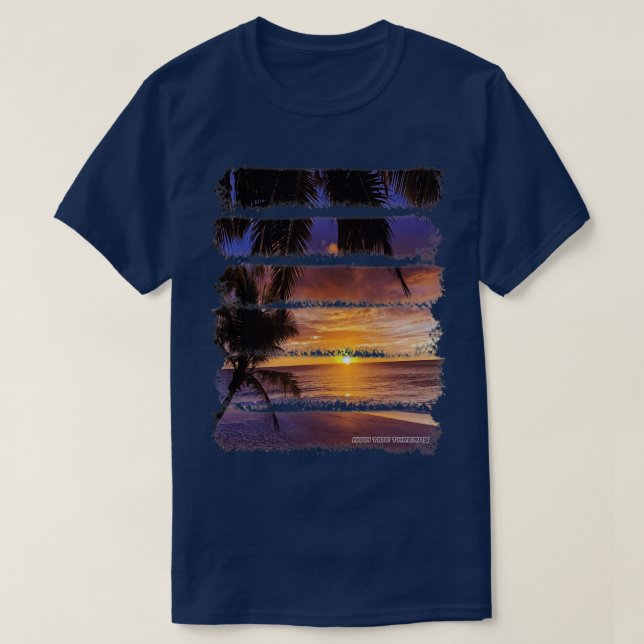 Tropical Sunset Beach Palm Trees Ocean Sand T-Shirt (Design vorne)