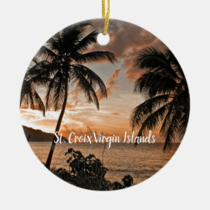 Tropical Sunset Beach Palm Trees USVI Keramik Ornament