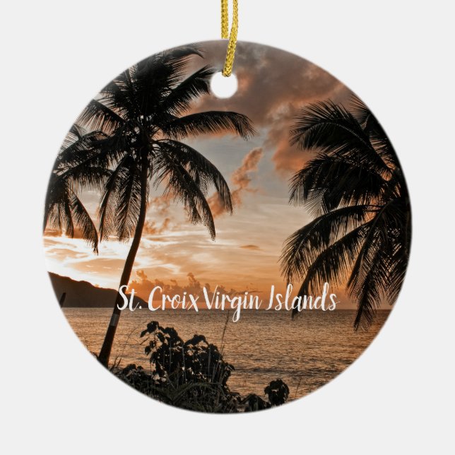 Tropical Sunset Beach Palm Trees USVI Keramik Ornament (Vorne)