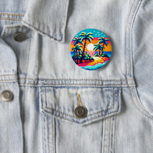 Tropical Sunset Beach Relaxing Pixel Art Paradies Button