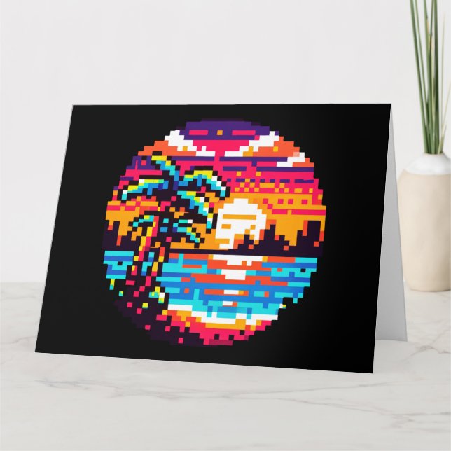 Tropical Sunset Beach Relaxing Pixel Art Paradies Karte (Vorderseite)