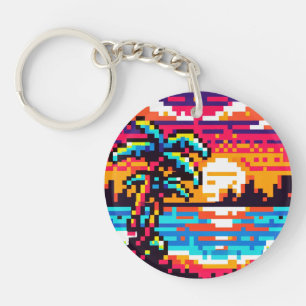 Tropical Sunset Beach Relaxing Pixel Art Paradies Schlüsselanhänger