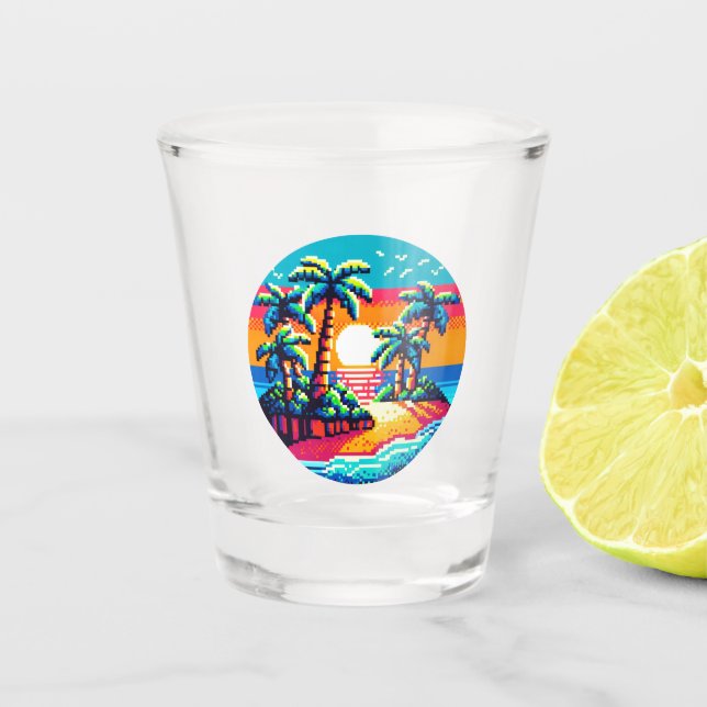 Tropical Sunset Beach Relaxing Pixel Art Paradies Schnapsglas (Vorderseite)