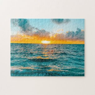 Tropical Sunset Beach Scene - Great Barrier Reef Puzzle