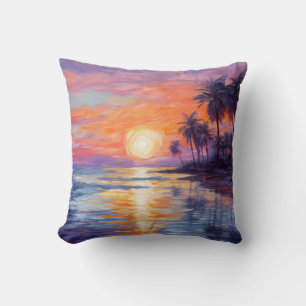 Tropical Sunset Beauty - Impressionistin Kunst Kissen