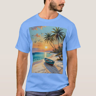 Tropical Sunset Boat Beach Vibes T-Shirt