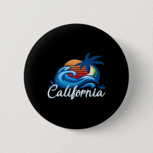 Tropical Sunset Cali Beach Waves Surfen USA Calif Button