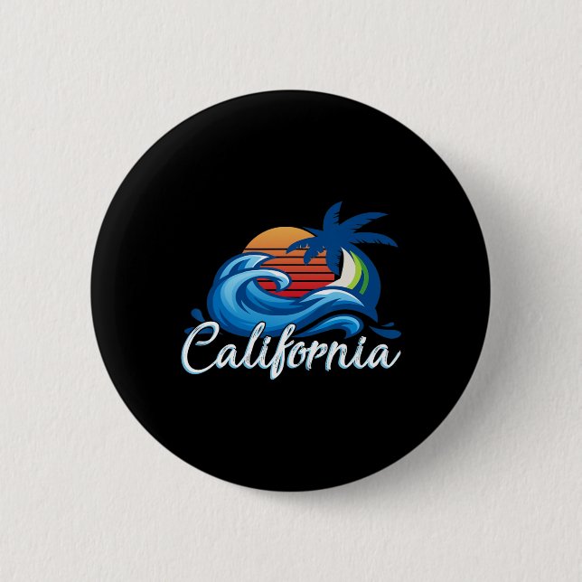 Tropical Sunset Cali Beach Waves Surfen USA Calif Button (Vorderseite)