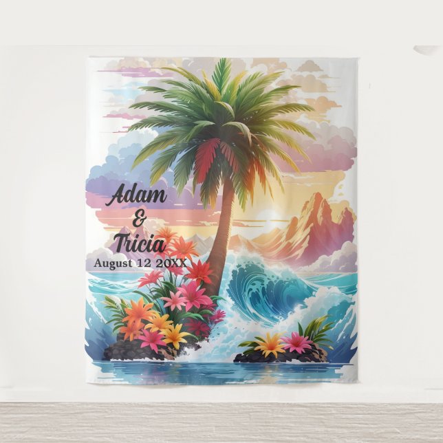 Tropical Sunset Escape Wedding Backdrop Wandteppich (Vorderseite)