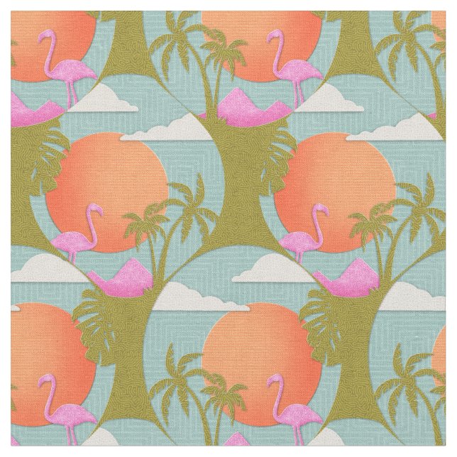 Tropical Sunset Flamingo Stoff (Nahaufnahme)