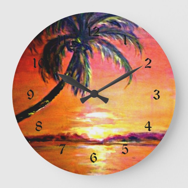 Tropical Sunset Große Wanduhr (Vorderseite)