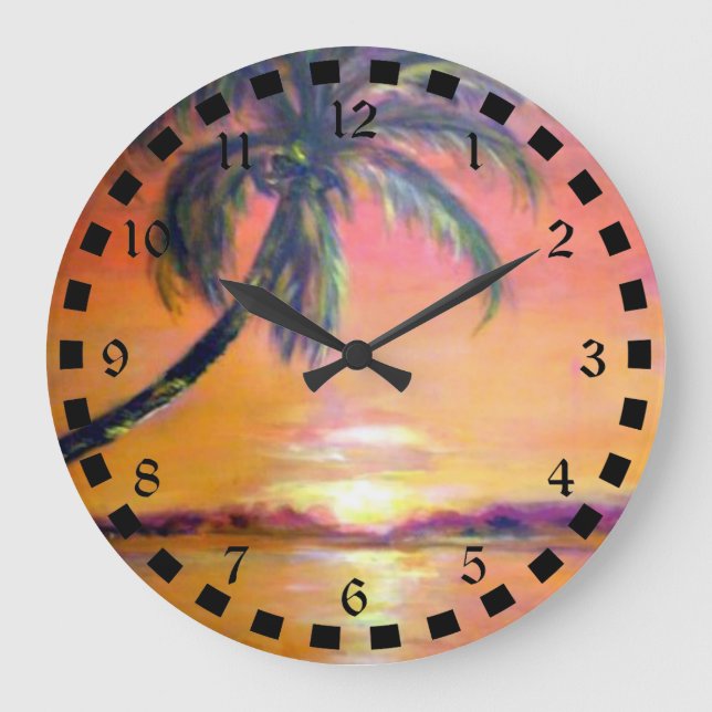 Tropical Sunset Große Wanduhr (Vorderseite)