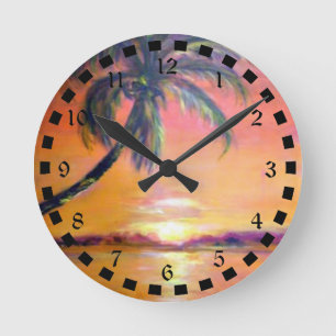 Tropical Sunset in beautiful Florida Runde Wanduhr