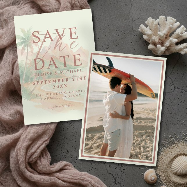 Tropical Sunset Island Beach Photo Wedding Save The Date (Tropical Sunset Island Beach Photo Wedding Save The Date)
