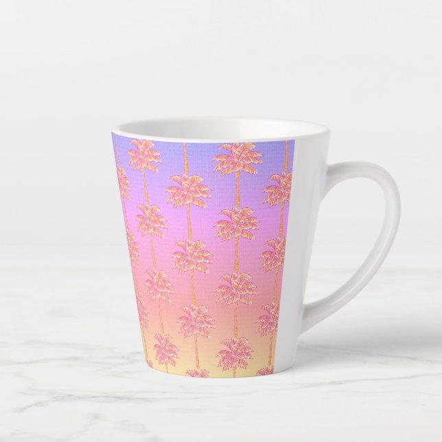 Tropical Sunset Island Girl Pink Palm Tree Milchtasse (Rechts)