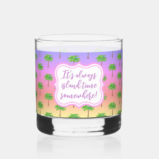 Tropical Sunset Island Time Green Palm Tree Whiskyglas